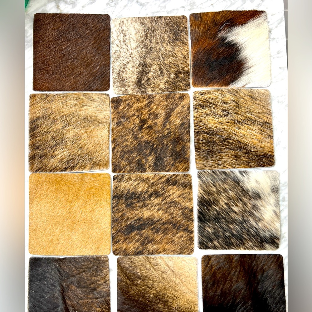 Leather coasters, Set of 4 genuine cowhide, western home decor, country bar gidt